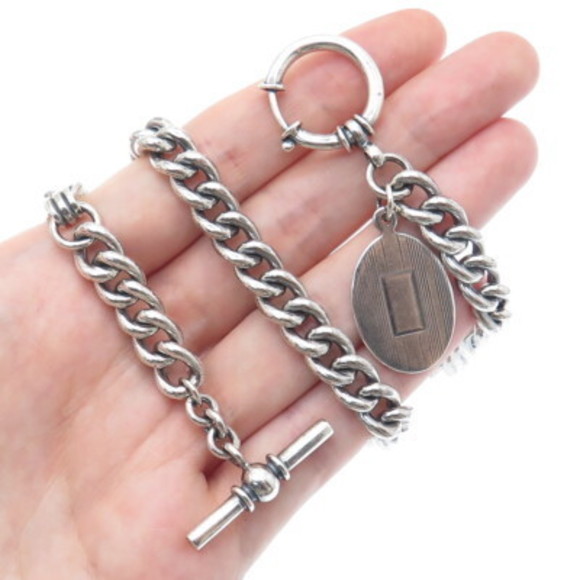 RALPH LAUREN 925 Sterling Silver Vintage Pocket Watch Fob Chain 16